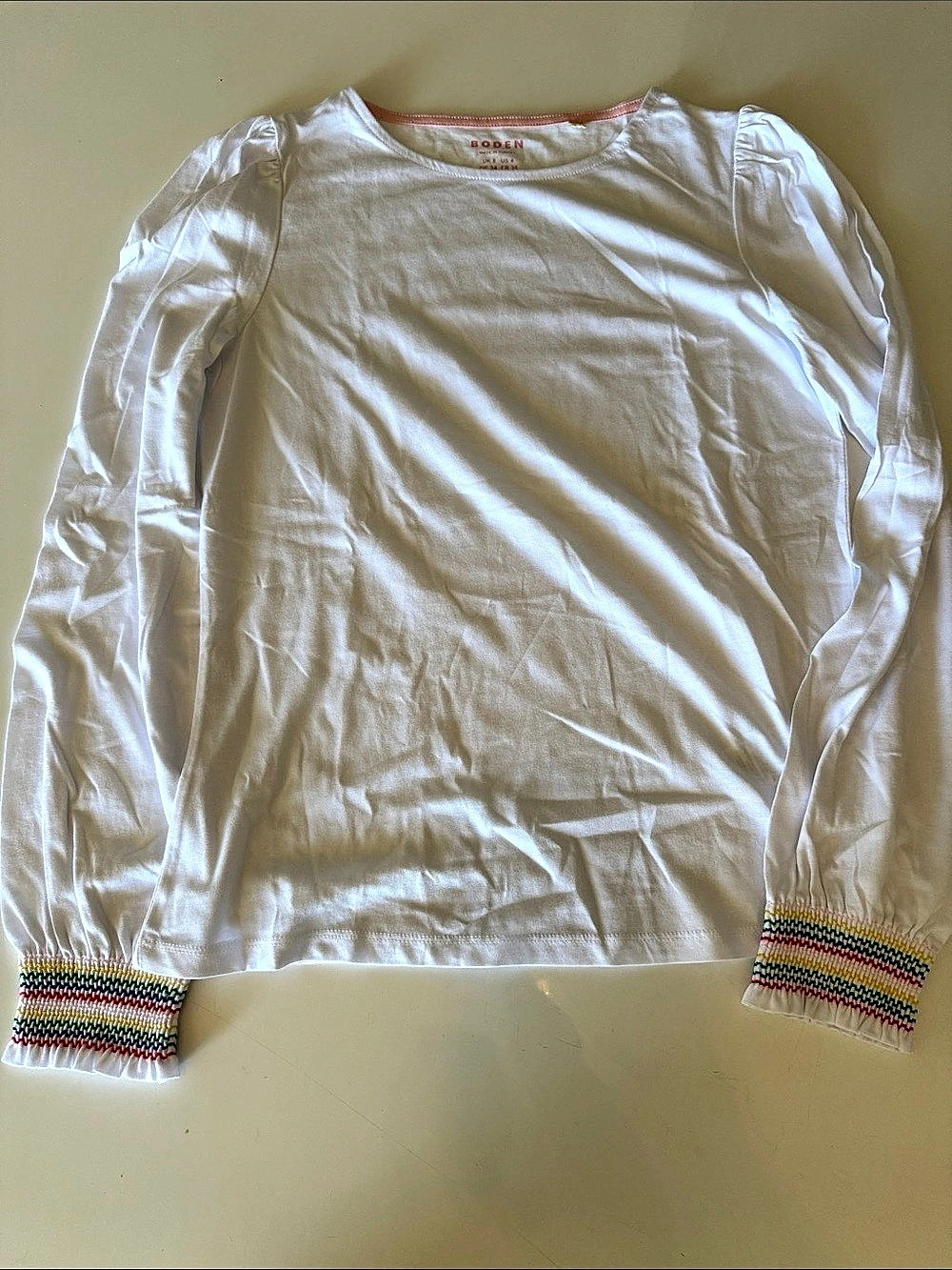 Boden Smocked Cuff Supersoft Top White Waist 4